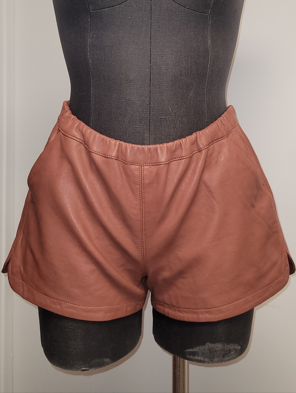 Mackage Women's Real Lambs Skin Leather Shorts in Caramel Brown